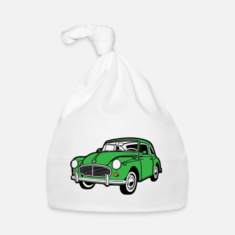 Morris Minor 1000 Classic Enthusiast Car en vert - Bonnet bio Bébé - blanc