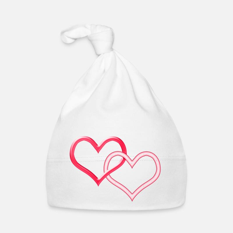 Deux cœurs connectés - Bonnet bio Bébé - blanc