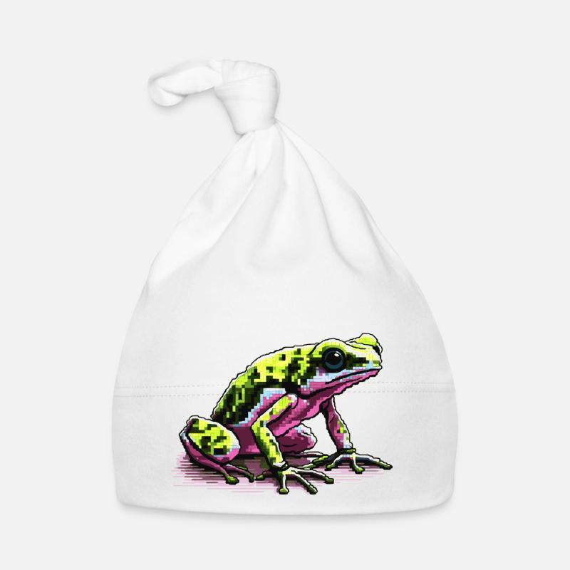Pfeilgiftfrosch in bunter retro Pixelgrafik Baby Bio-Mütze