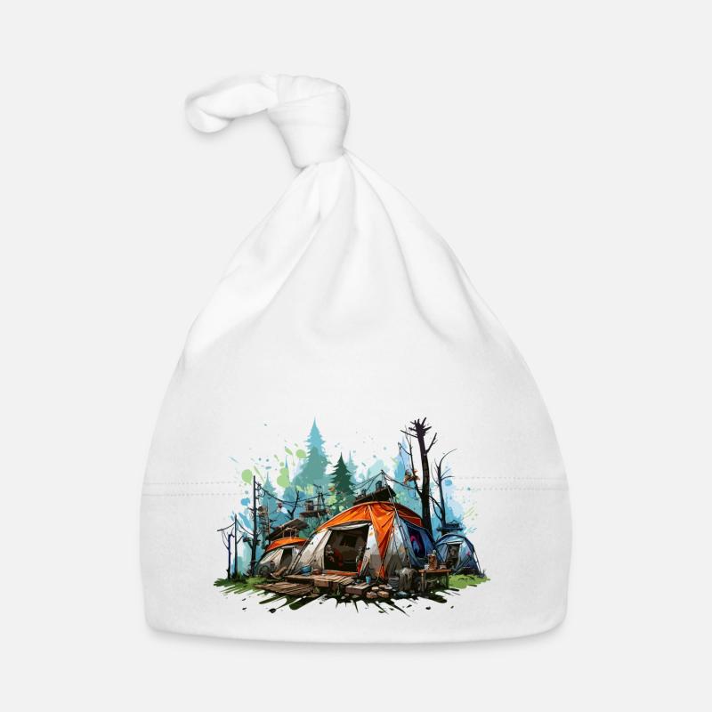 Camping-Atmosphäre. Ein Retro-Abenteuer. Baby Bio-Mütze
