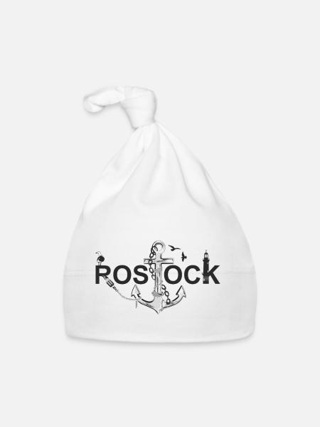 Rostock mit Schriftzug und Anker - Baby Bio-Mütze - Weiß - Vorne