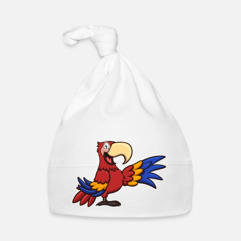 Red Cartoon Macaw Organic Baby Cap
