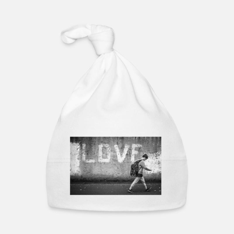 Schoolboy with backpack - Organic Baby Cap - white
