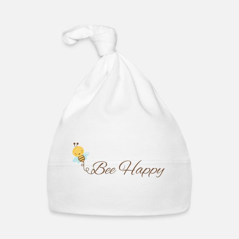 Soyez heureux comme une abeille 🐝 - Bonnet bio Bébé - blanc