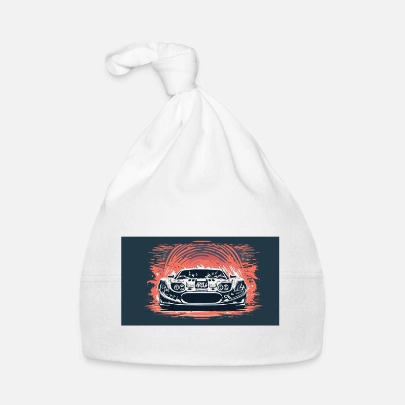 Voiture de course blanche au coucher du soleil - Bonnet bio Bébé - blanc