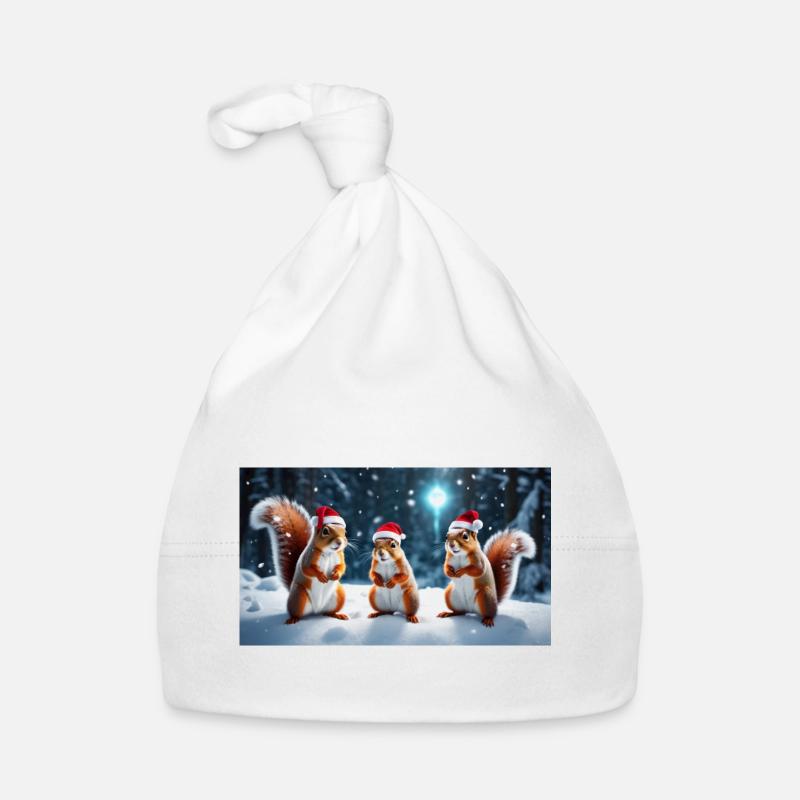 Three Christmas Squirrels Organic Baby Cap