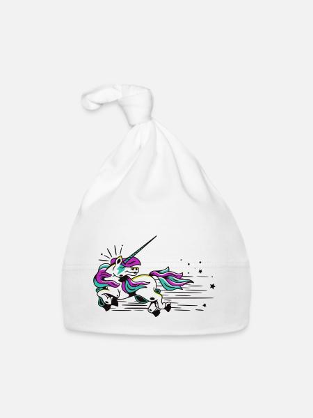 Fliegendes Einhorn - Baby Bio-Mütze - Weiß - Vorne