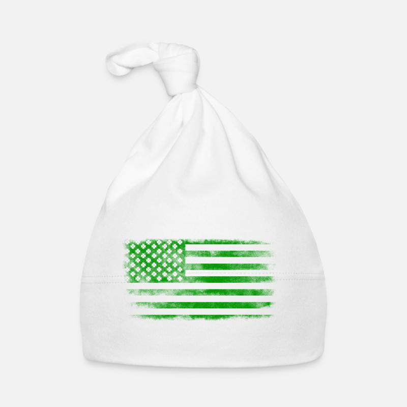 Drapeau de la Saint-Patrick irlandais américain lavé - Bonnet bio Bébé - blanc