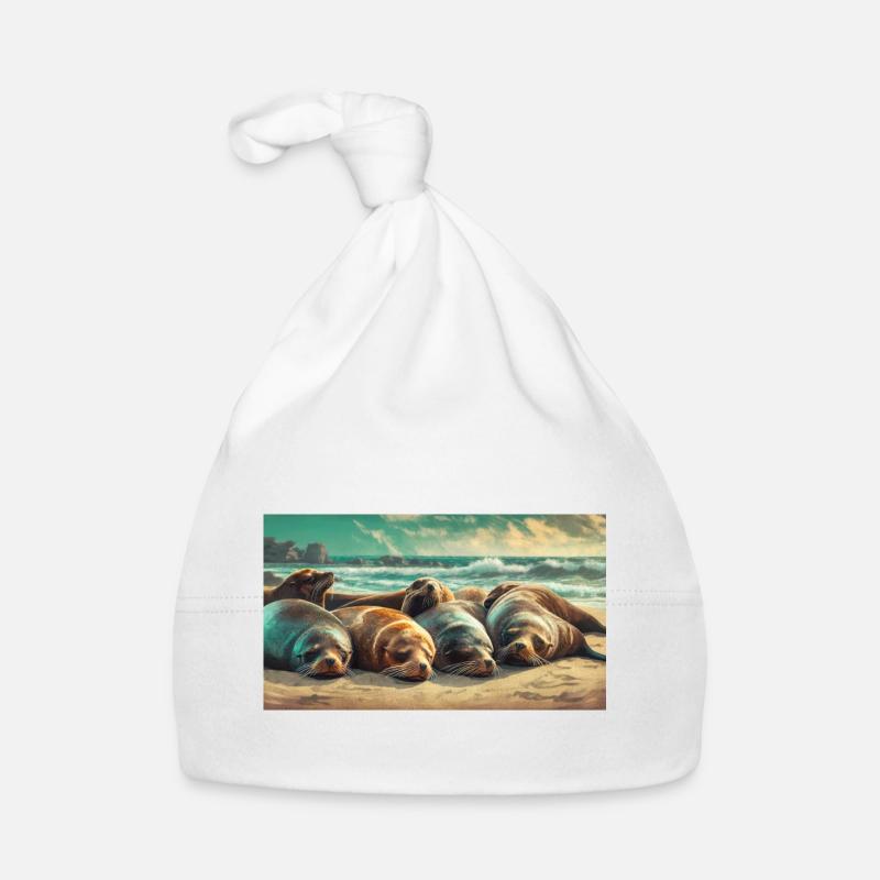 Animaux mignons se détendant - plage de sommeil des lions de mer Bonnet bio Bébé