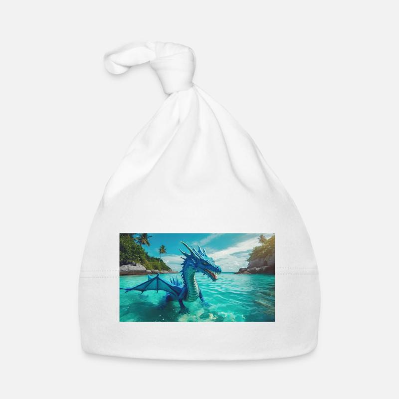 A realistic blue water dragon in the turquoise Organic Baby Cap