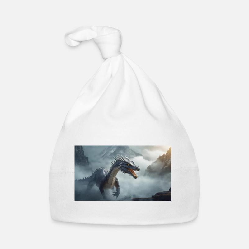 Ein realistischer böser dunkler Drache beim Erklimmen eines Nebels Baby Bio-Mütze