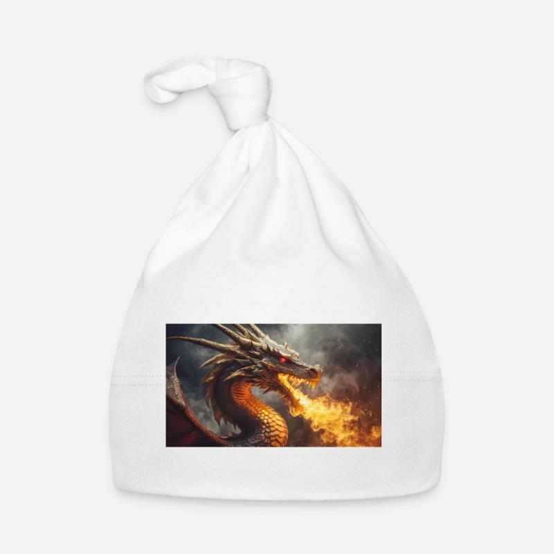 A realistic majestical dark dragon spitting flames Organic Baby Cap