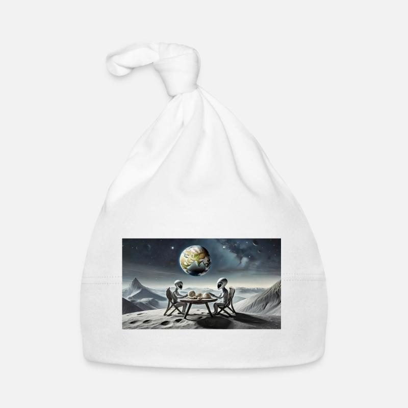grey alien on the moon surface – eating dinner Organic Baby Cap