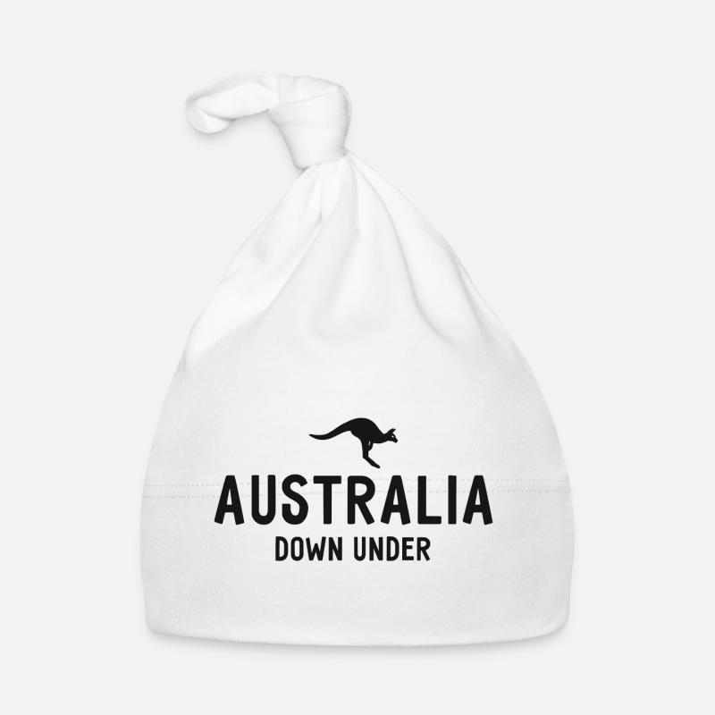 Australia - Down Under - Australia - Kangaroo - Organic Baby Cap - white