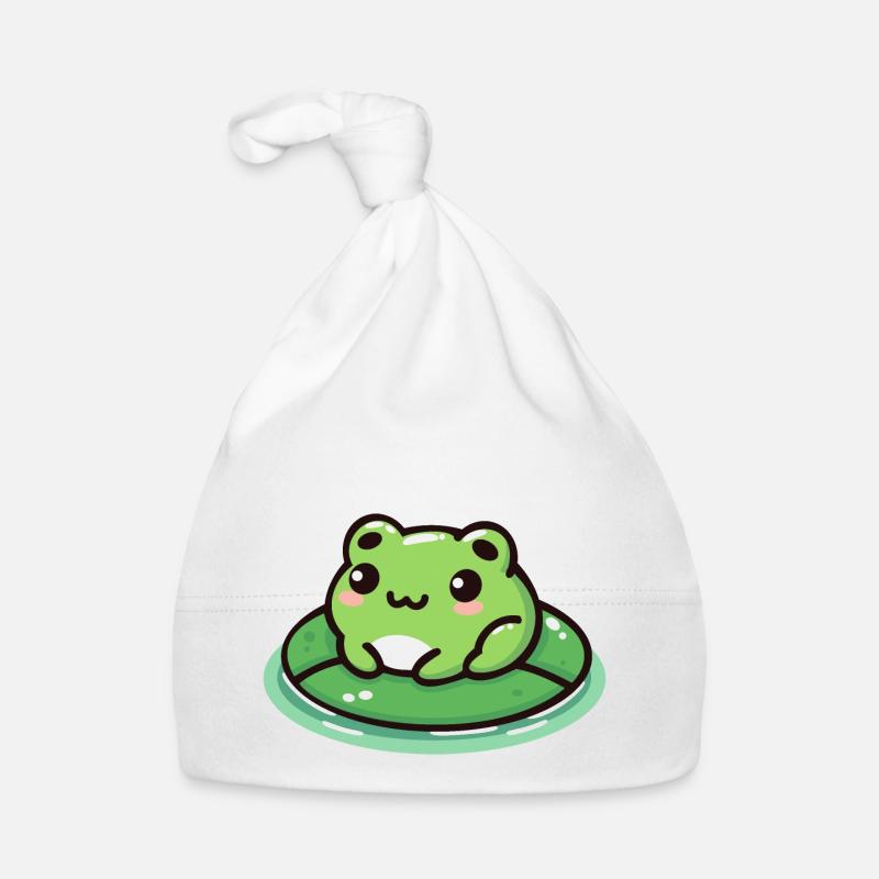 Grenouille sur Lilypad : Tout simplement adorable - Bonnet bio Bébé - blanc