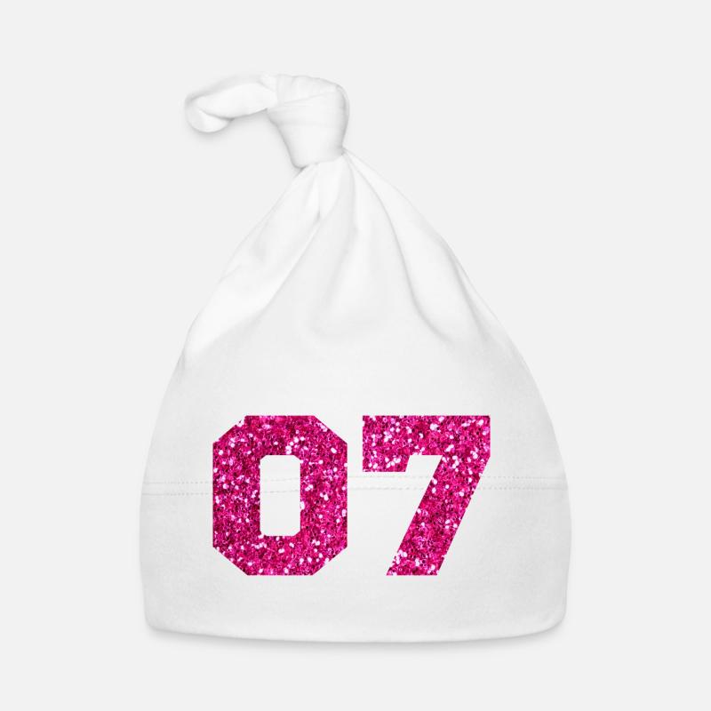 Number 7 Pink Glitter - 7th Anniversary Organic Baby Cap