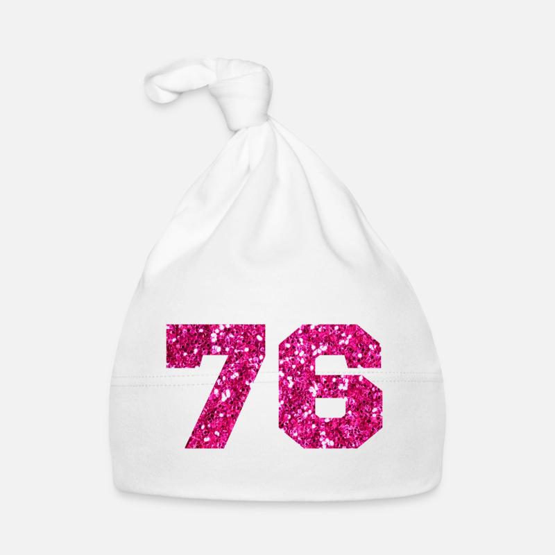 Number 76 Pink Glitter - 76th Birthday Organic Baby Cap
