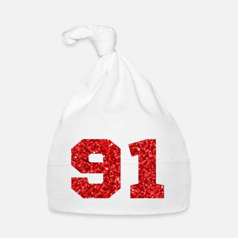 Nummer 91 Roter Glitzer - 91. Geburtstag Baby Bio-Mütze