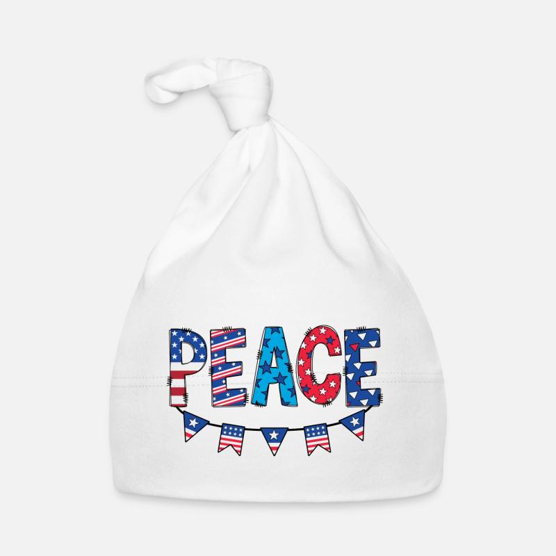 Peace in Red, White, and Blue - Bonnet bio Bébé - blanc