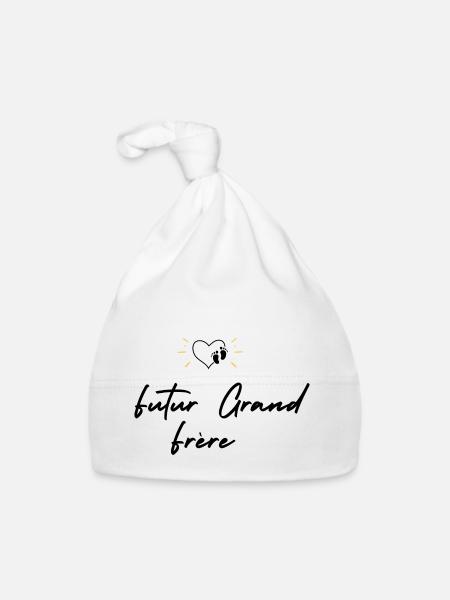 Futur grand frère - annonce futur grand frère - Bonnet bio Bébé - blanc - Devant
