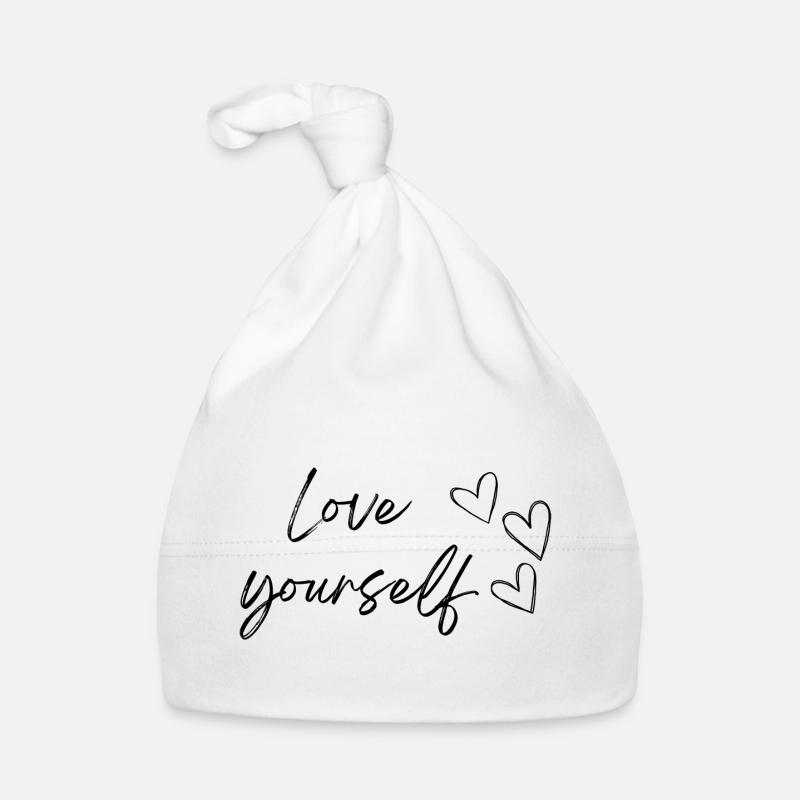 Liebe dich selbst (schwarzer Text) Baby Bio-Mütze