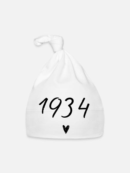 1934 Heart Birthday - Organic Baby Cap - white - Front