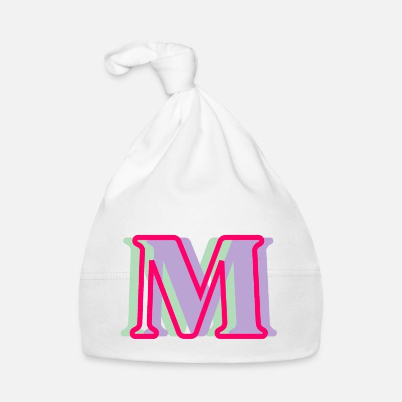 Lettre m multicolore - Bonnet bio Bébé - blanc