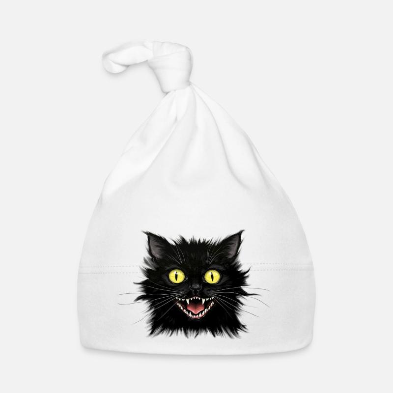 Eine nervöse schwarze Katze Baby Bio-Mütze
