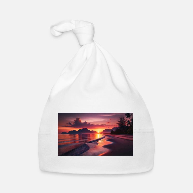 Beach and mountain sunset Organic Baby Cap