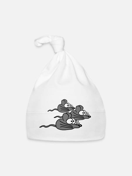 3 souris famille enfant maman papa parents trois amis - Bonnet bio Bébé - blanc - Devant