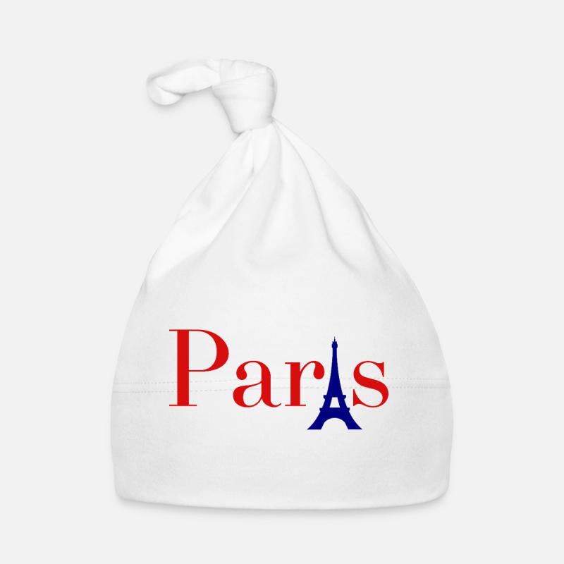 Paris Red Text with Blue Eiffel Tower Organic Baby Cap