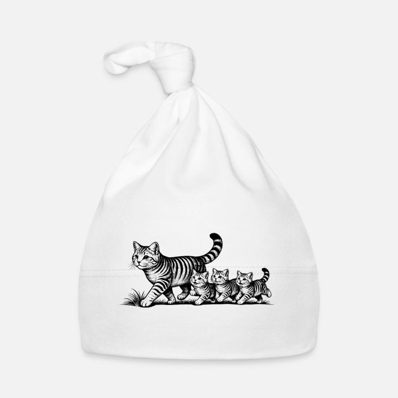 Katzenmutter mit 3 Katzenbabys schwarz Baby Bio-Mütze