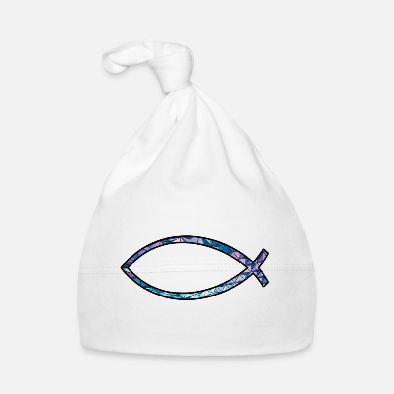 Poisson Ichtus (diamant, bleu) - Bonnet bio Bébé - blanc