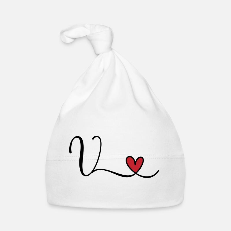 Lettre V Monogramme Cœur Initial Bonnet bio Bébé
