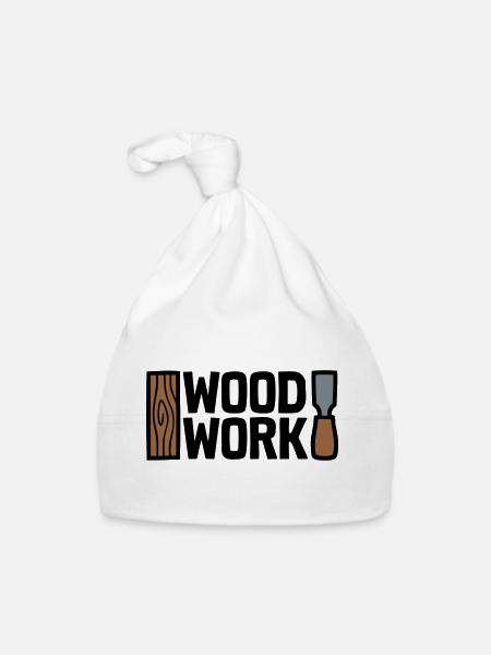 Wood Work Schriftzug Logo - Baby Bio-Mütze - Weiß - Vorne