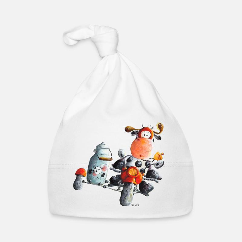 "Express Milk" - vache - moto - Bonnet bio Bébé - blanc