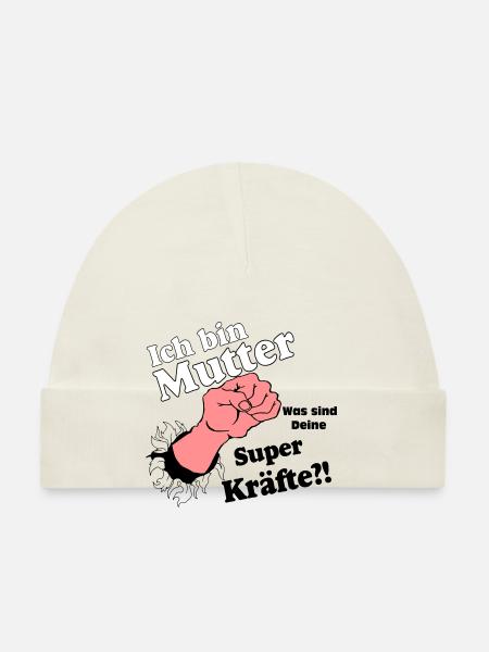 Mutter,Mama,Muttertag, Mutter , super Kräfte(25) - Baby Bio-Mütze - Weiß - Vorne