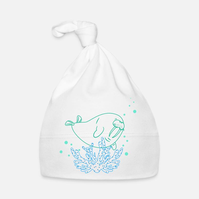 Walross, das unter Wasser schwimmt - Baby Bio-Mütze - Weiß