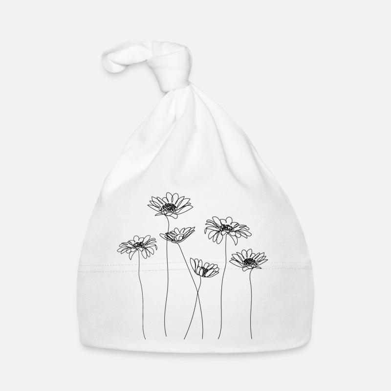 Art de ligne de fleurs de camomille - Bonnet bio Bébé - blanc