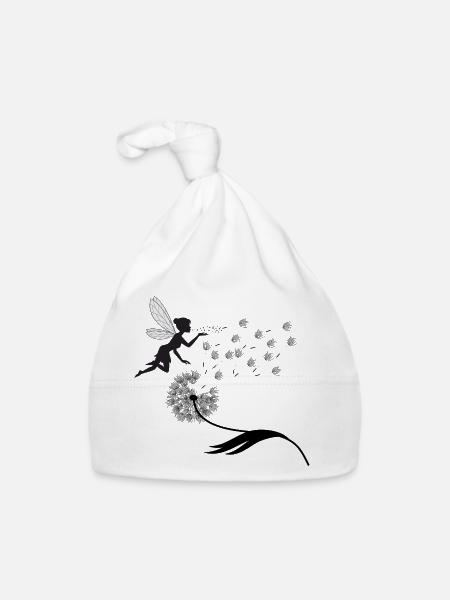 Silhouette de Vol de Fée avec Poussière - Bonnet bio Bébé - blanc - Devant