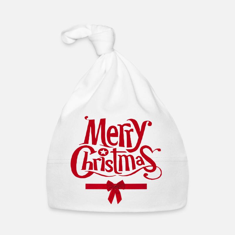 noël, joyeux Noël, Merry Christmas - Bonnet bio Bébé - blanc
