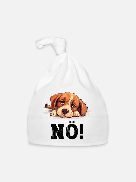 Hund Nö Einfach Nö No Nein Hündchen Lustig Spruch - Baby Bio-Mütze - Weiß - Vorne