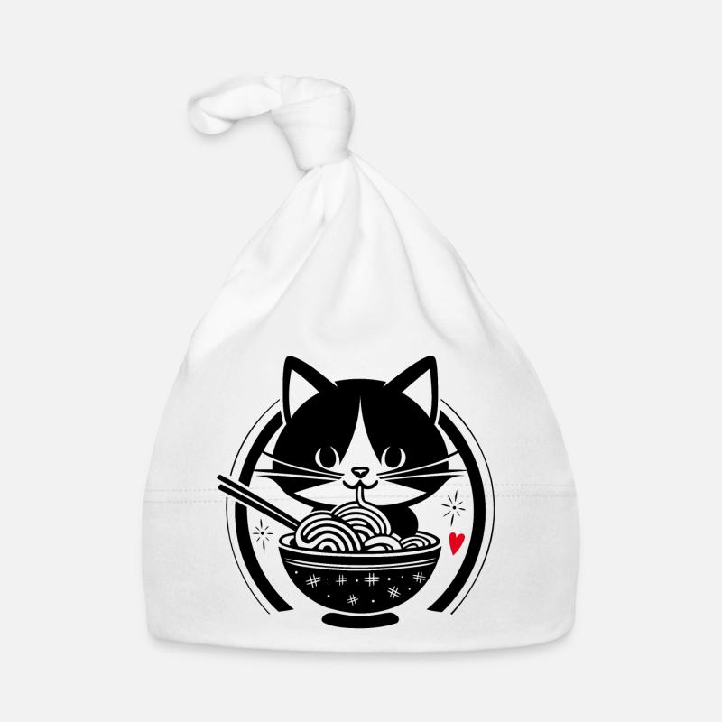 Kawaii Katze isst Ramen – Süßes japanisches Design Baby Bio-Mütze