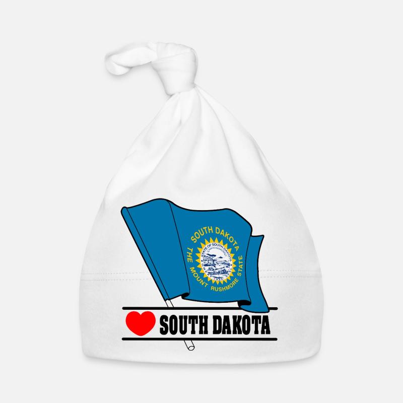 Drapeau du Dakota du Sud en forme de cœur DAKOTA du Sud - Bonnet bio Bébé - blanc