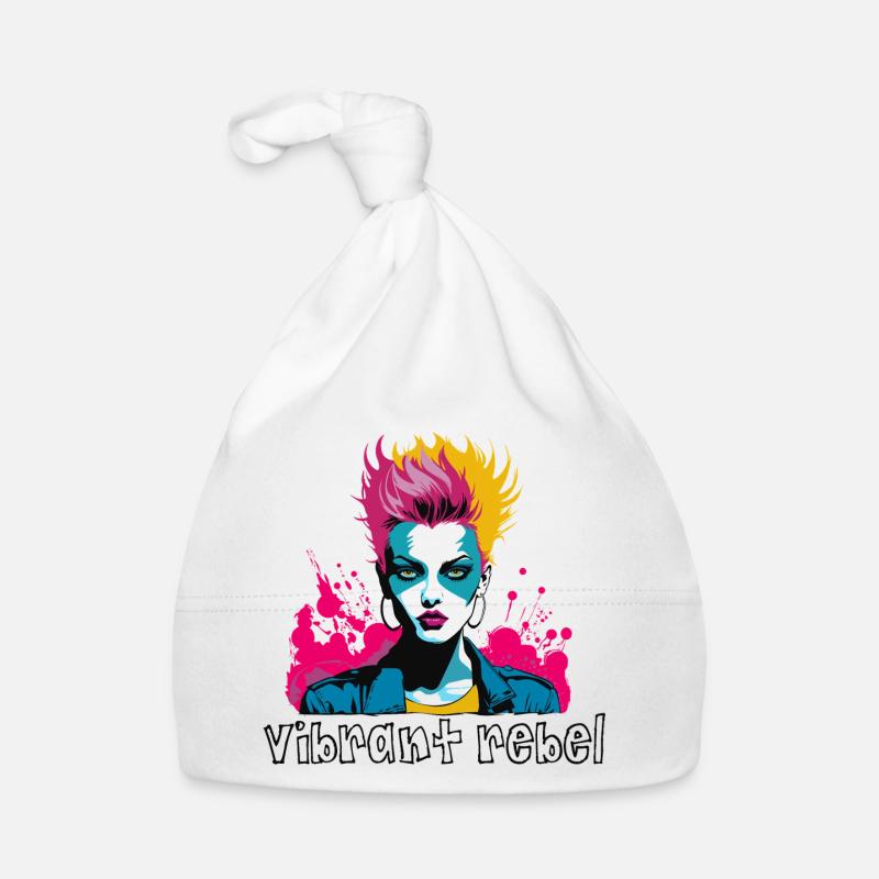Vibrant rebelle - Portrait Pop Art explosif - Bonnet bio Bébé - blanc