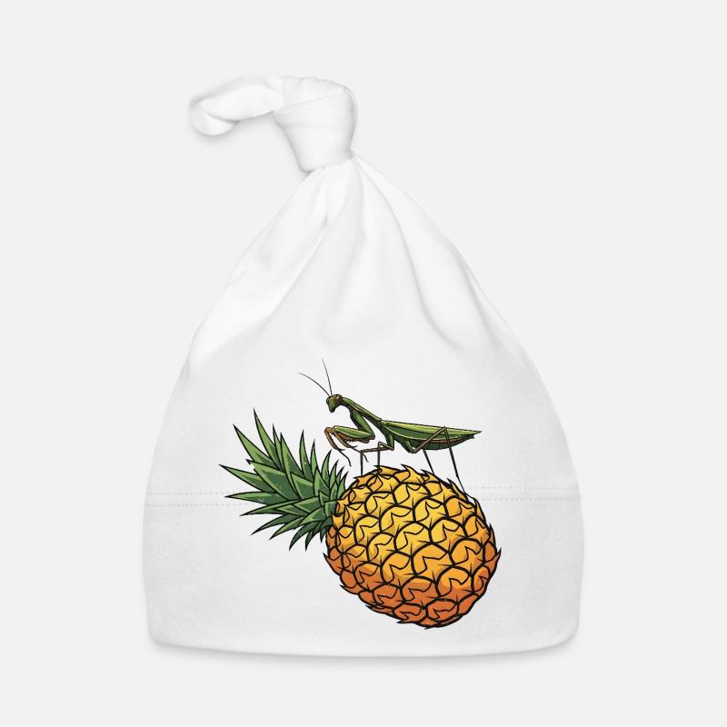 Pineapple with grasshopper illustration Organic Baby Cap