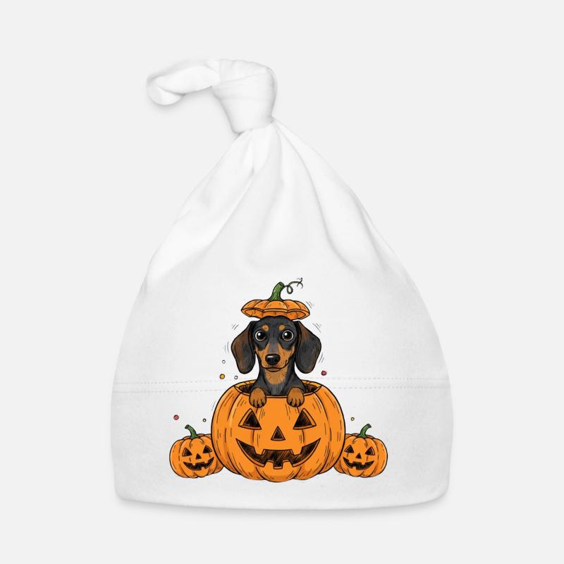Teckel à la citrouille | Chiens mignons Halloween Fun Bonnet bio Bébé