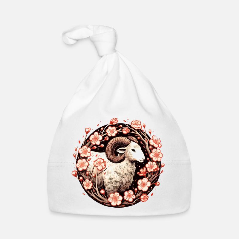 Purpurroter Widder inmitten von Blüten Baby Bio-Mütze