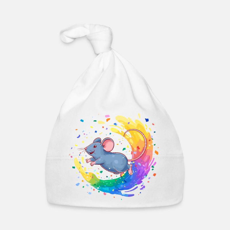 Souris colorée dans un tourbillon de couleurs Bonnet bio Bébé