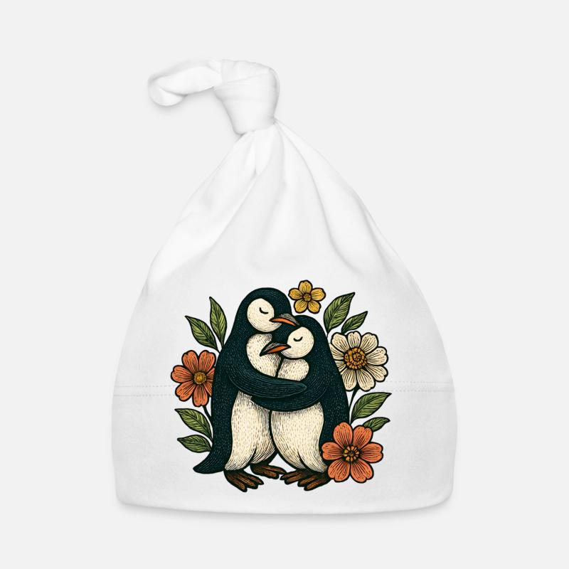 Umarmte Pinguine im Blumenvorhang Baby Bio-Mütze